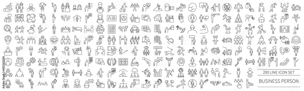 Business person pictogram set for various scenes - obrazy, fototapety, plakaty 