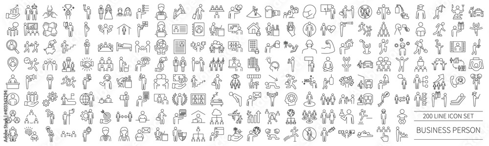 Business person pictogram set for various scenes Business person pictogram set for various scenes