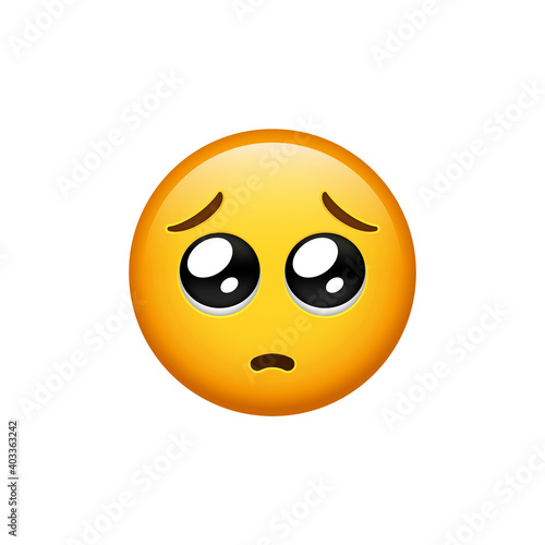 Pleading emoji with furrowed eyebrows, Face with Pleading Eyes, Begging emoticon, Glossy Eyes character, Simp emotion