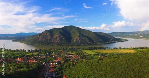 Famous view of Danube Bend (Dunakanyar) in Hungary, summer.