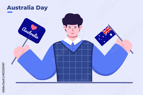 Flat Illustration Happy Australia Day at 26th january, People Celebrate Australia Day, Australian National Day Holiday, Celebration National Day of Ausralian, can be used for postcard, greeting card. photo