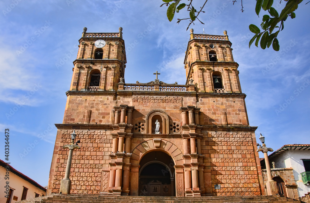 The sandstone Cathedral of the Immaculate Conception in colonial Barichara, Santander, Colombia