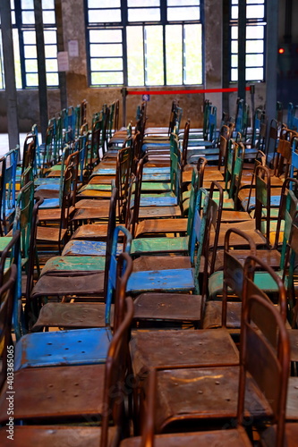 Color iron chairs in Daxi Tea Factory, an old tea factory near Taoyuan Daxi Taiwan