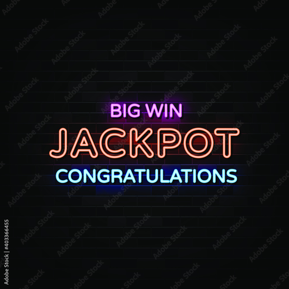 Big Win Jackpot Neon Signs Vector. 