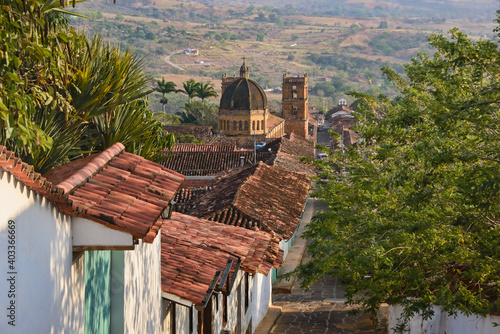 Red tiled roofs and cobblestone streets, Barichara, Santander, Colombia
