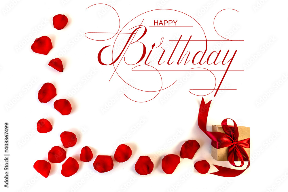 postcard , Internet banner , flat lay with a birthday greeting, with the inscription - happy birthday With red roses postcard , Internet banner , flat lay with a birthday greeting, with the inscription - happy birthday With red roses