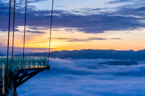 View with sky walk at AI YERWENG (tower scenic sea of mist) and the sea of fog in morning © mr_gateway