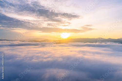 Sunrise and sea of fog, view from AIYERWENG View Point at Yala, Thailand