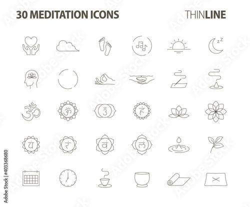 meditation 30 icons set-Pictograms with editable stroke