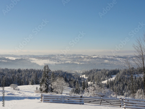 View of the Tatras on a sunny cold morning. © bARTkow