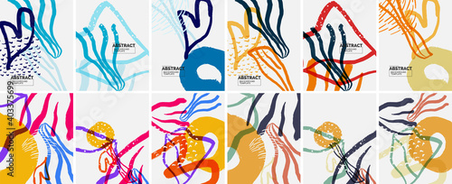 Fototapeta Naklejka Na Ścianę i Meble -  Social media doodle shapes abstract background set. Vector illustration for covers, banners, flyers