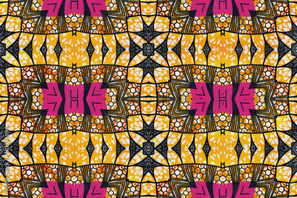 Geometric and colorful pattern of an African textured fabric (seamless cotton, photo) 