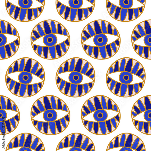 Mediterranean geometric evil eyes seamless pattern