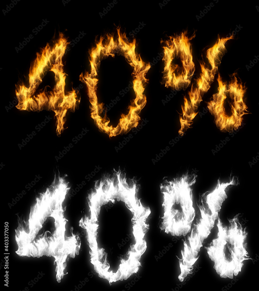 3D illustration of number percent text discount sale on fire with alpha layer 3D illustration of number percent text discount sale on fire with alpha layer