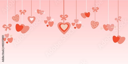 Background for St Valentines day card with hearts and bow Flat vector illustration