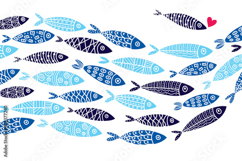 Cute sardine. Vector sea poster.
