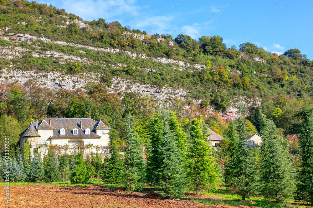 Villa at the foot of the mountain. Cottage at the foot of a mountain with pine trees