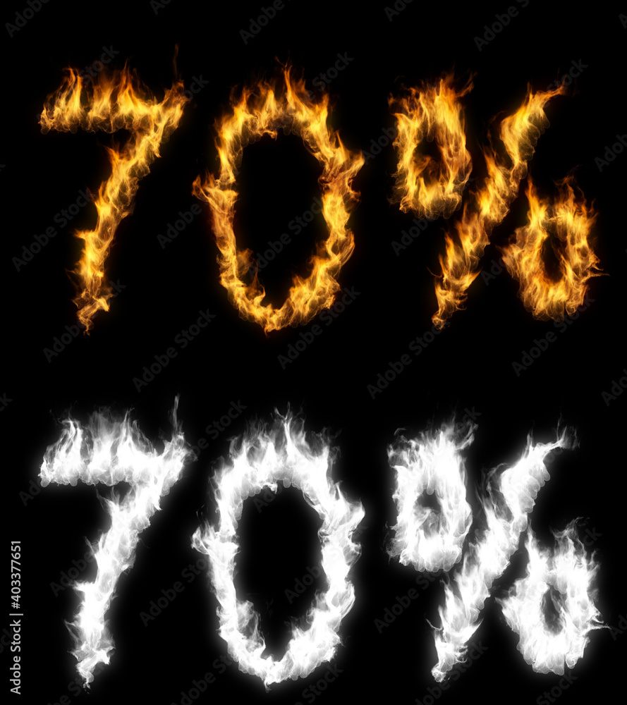 3D illustration of number percent text discount sale on fire with alpha layer 3D illustration of number percent text discount sale on fire with alpha layer