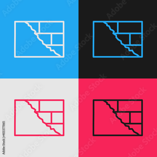 Pop art line Bricks icon isolated on color background. Vector.