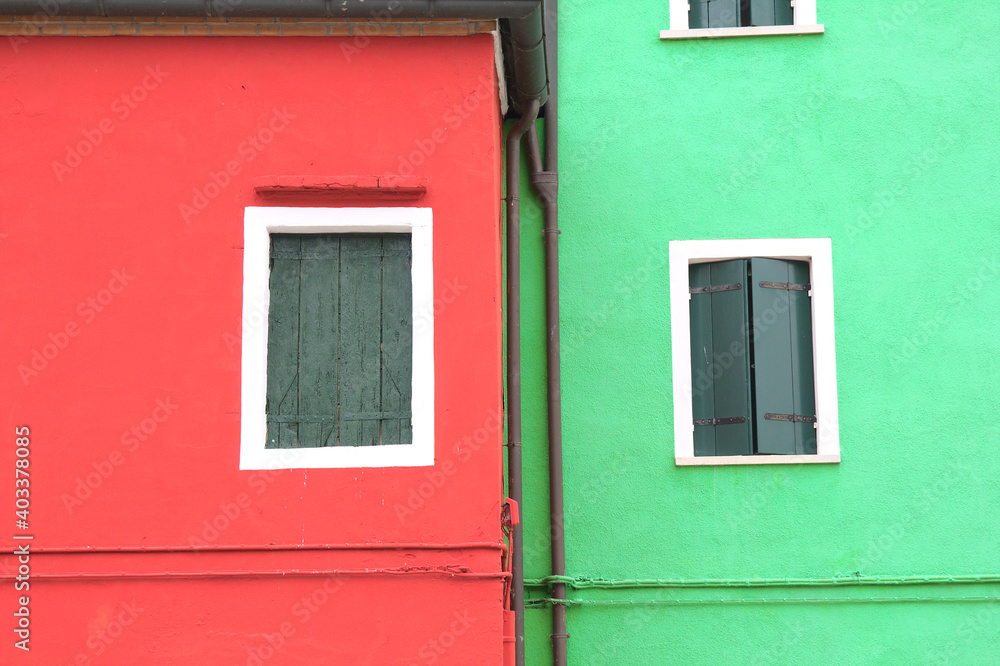 Colorful windows in Burano island, Italy