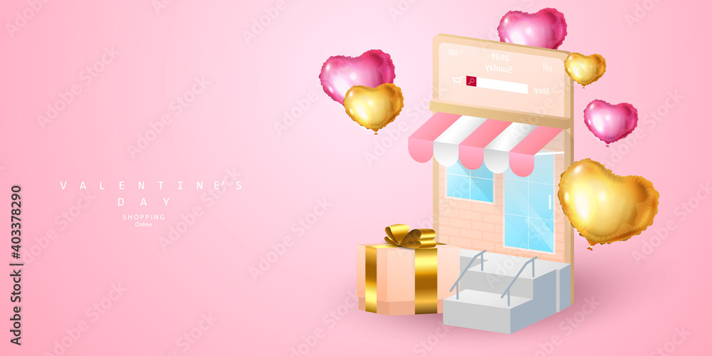 Shopping Online on Website, Happy valentines Day, background Celebration Vector illustration. Shopping Online on Website, Happy valentines Day, background Celebration Vector illustration.