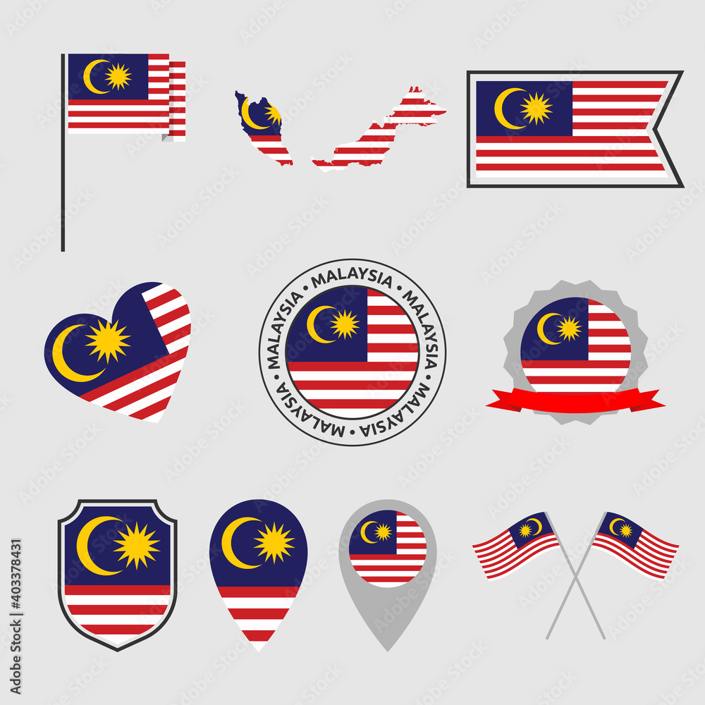 Malaysia flag icons set, symbols of the flag of Malaysia