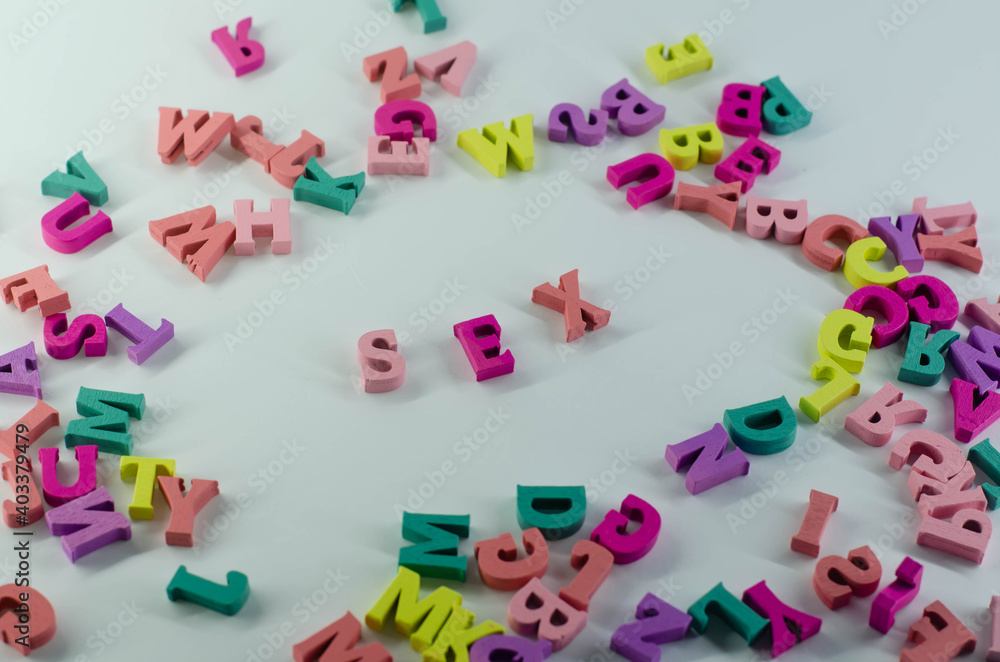 Letters on a white surface. Word. Sex. Letters on a white surface. Word. Sex.