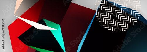 Low poly 3d geometric shapes, minimal abstract background. Vector illustrations for covers, banners, flyers and posters and other