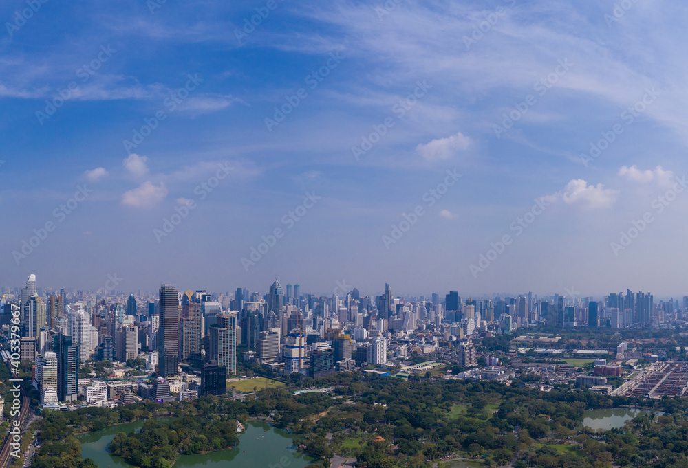 city of bangkok panoramic view on lumpini park