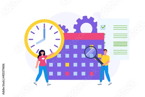 Effective workflow organization, teamwork process, deadlines respect, efficient workday concept. Vector illustration.