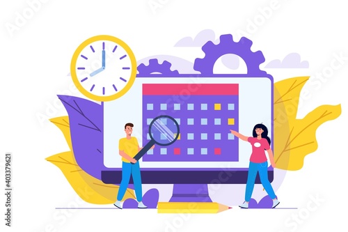 Effective workflow organization, teamwork process, deadlines respect, efficient workday concept. Vector illustration.