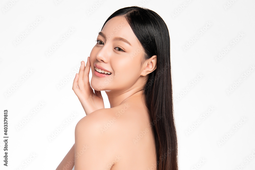 Beautiful Young asian Woman with Clean Fresh Skin, on Pink background, Face care, Facial treatment. Cosmetology, beauty and spa. Asian women portrait Beautiful Young asian Woman with Clean Fresh Skin, on Pink background, Face care, Facial treatment. Cosmetology, beauty and spa. Asian women portrait