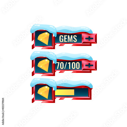 set of snow winter christmas game ui gems diamond bar with numeric and progress bar additional panel for gui asset elements vector illustration