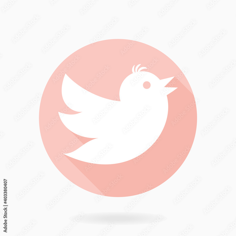 Pink icon with flying bird in the circle. Flat design with long shadow Pink icon with flying bird in the circle. Flat design with long shadow