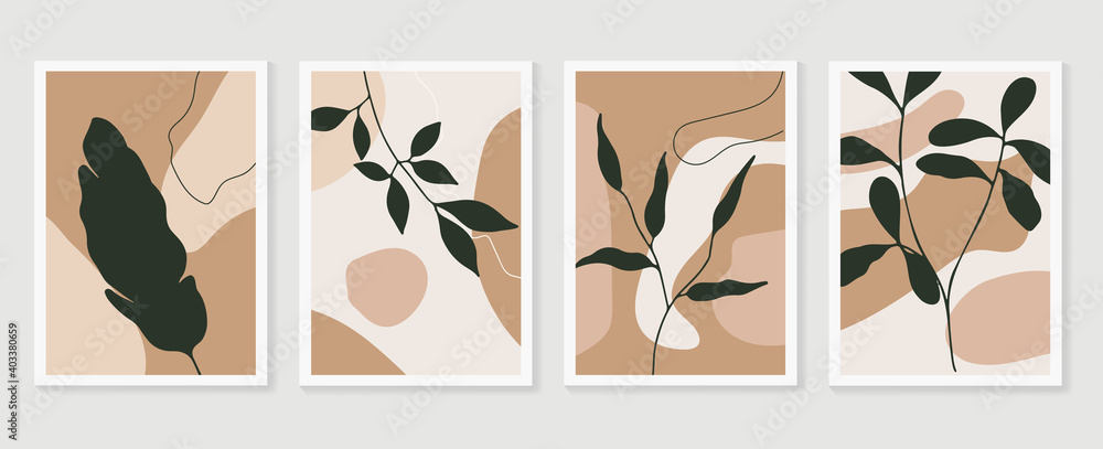 Abstract wall arts vector collection.  Earth tones Hand drawn organic shape art design for wall framed prints, canvas prints, poster, home decor, cover, wallpaper.
