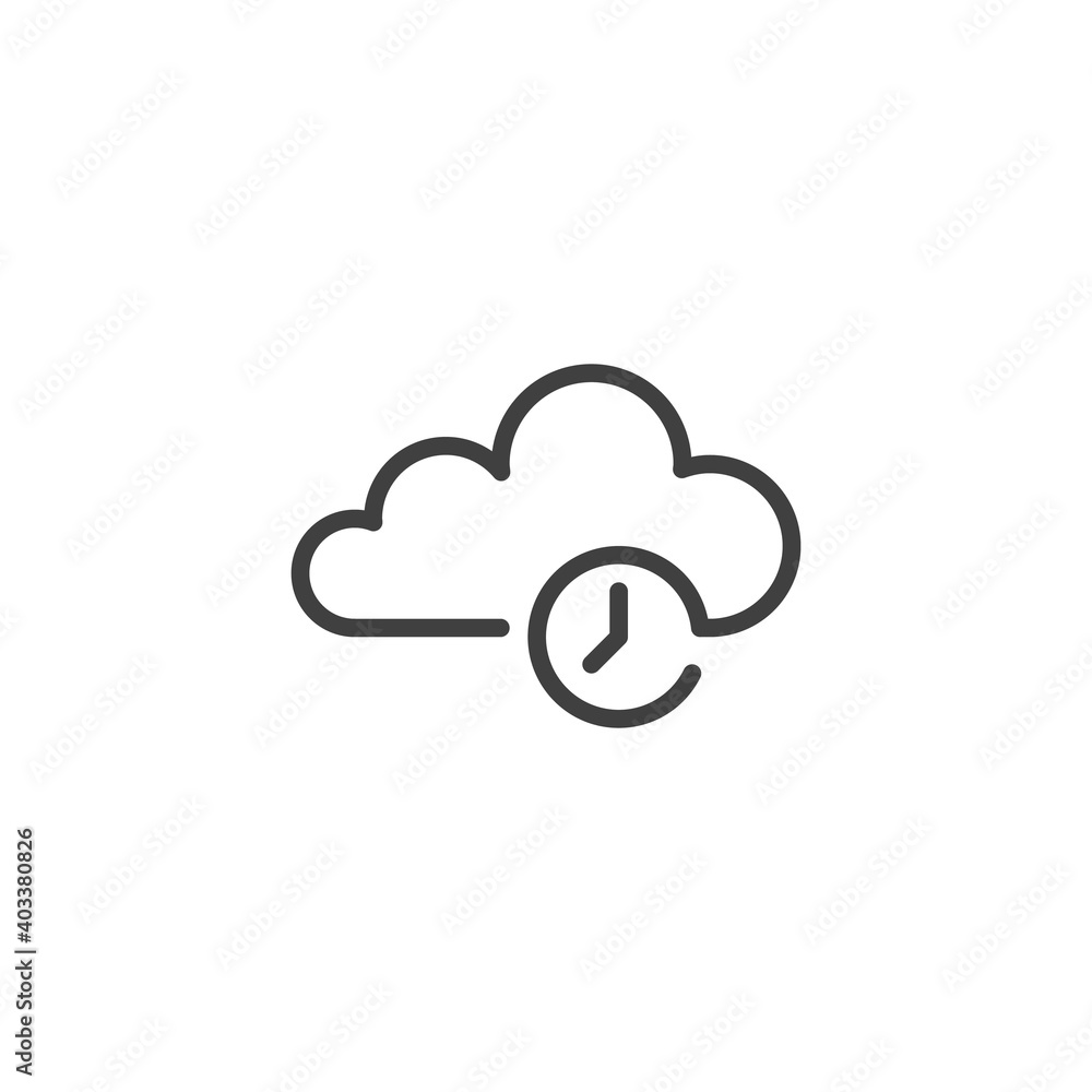 Cloud computing, clock line icon. linear style sign for mobile concept and web design. Cloud storage time outline vector icon. Symbol, logo illustration. Vector graphics Cloud computing, clock line icon. linear style sign for mobile concept and web design. Cloud storage time outline vector icon. Symbol, logo illustration. Vector graphics