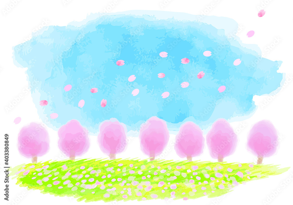水彩の桜と空の手書きイラスト素材 レイヤー分け Stock Vector Adobe Stock