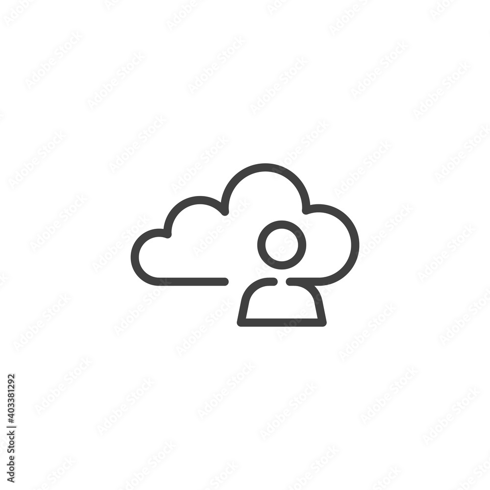 User profile cloud line icon. linear style sign for mobile concept and web design. Personal information cloud outline vector icon. Symbol, logo illustration. Vector graphics User profile cloud line icon. linear style sign for mobile concept and web design. Personal information cloud outline vector icon. Symbol, logo illustration. Vector graphics