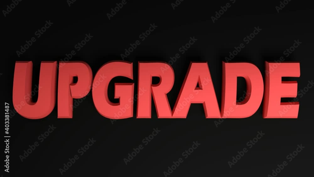 The write UPGRADE in red letters passing on black background - 3D rendering video clip animation The write UPGRADE in red letters passing on black background - 3D rendering video clip animation