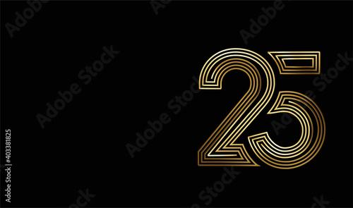 Number 25 in flat line art design. Abstract Discount offer price tag. Vector Illustration.