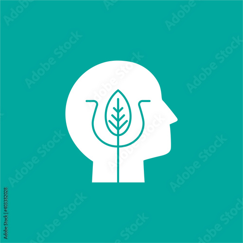 Man's head with Greek letter Psi. Neuropsychology and psychology logo isolated on blue.