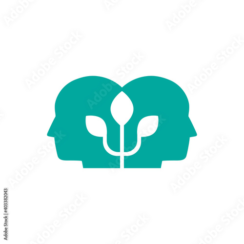 Blue man's head with Greek letter Psi. Neuropsychology and psychology logo isolated on white.