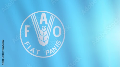 The flag of Food and agriculture organization flutters in the wind. International flag of FAO. Background 4K