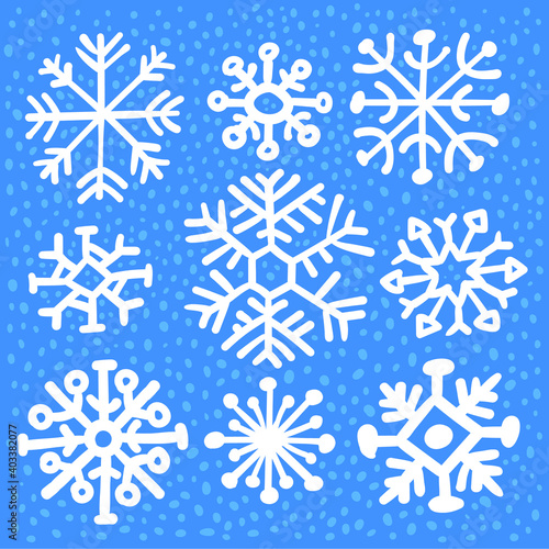 whimsical white snowflakes. Create the feeling of a fairy tale, holiday and winter