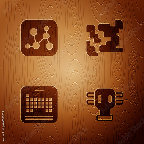 Set Gas mask, Chemical formula, Periodic table and Gaseous on wooden background. Vector.