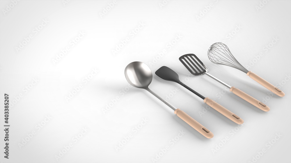 cooking tools white background one right angled 3D Render cooking tools white background one right angled 3D Render