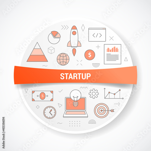 startup business with icon concept with round or circle shape