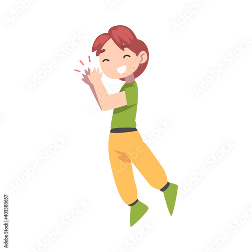Happy Boy Clapping his Hands, Joyful Kid Applauding Expressing Enjoyment, Appreciation, Delight Cartoon Style Vector Illustration