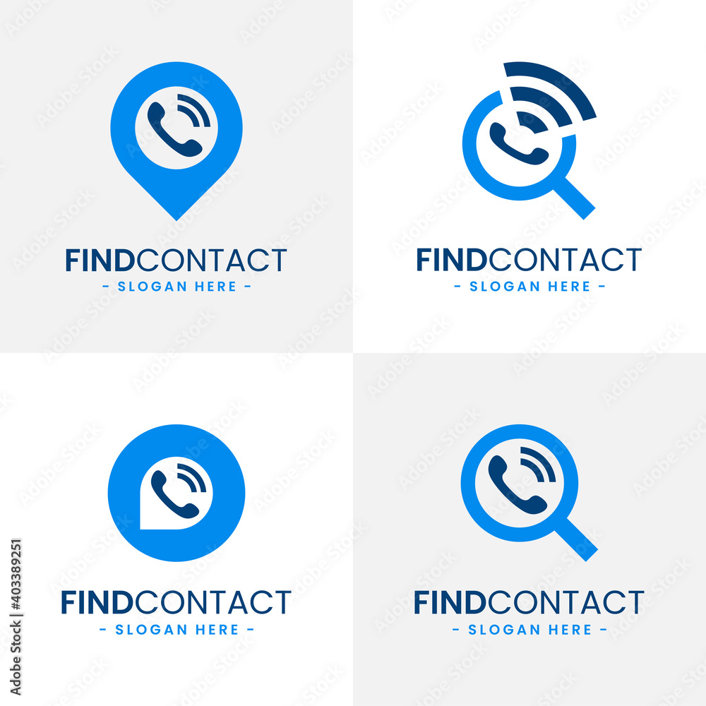 Find contact logo design template. Contact finder icon vector. Telephone, contact, chat, service consulting, search concept. Flat style for graphic design, logo, web, UI.