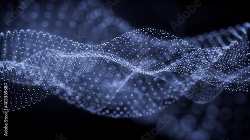 Big Data Vizualisation concept. Information represented as a High Tech Futuristic Particle Network. Abstract background. 3D render